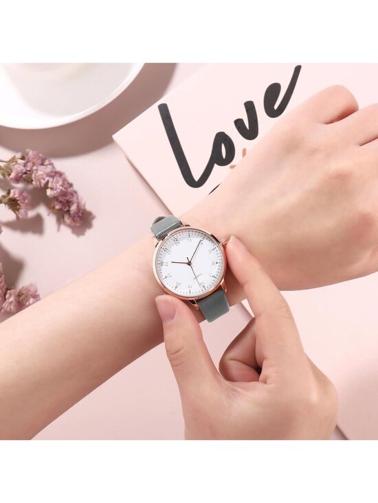 Women\'s Grey White Dainty Analog Leather Waterproof Reloj Para Mujer Wrist Watch main image 6